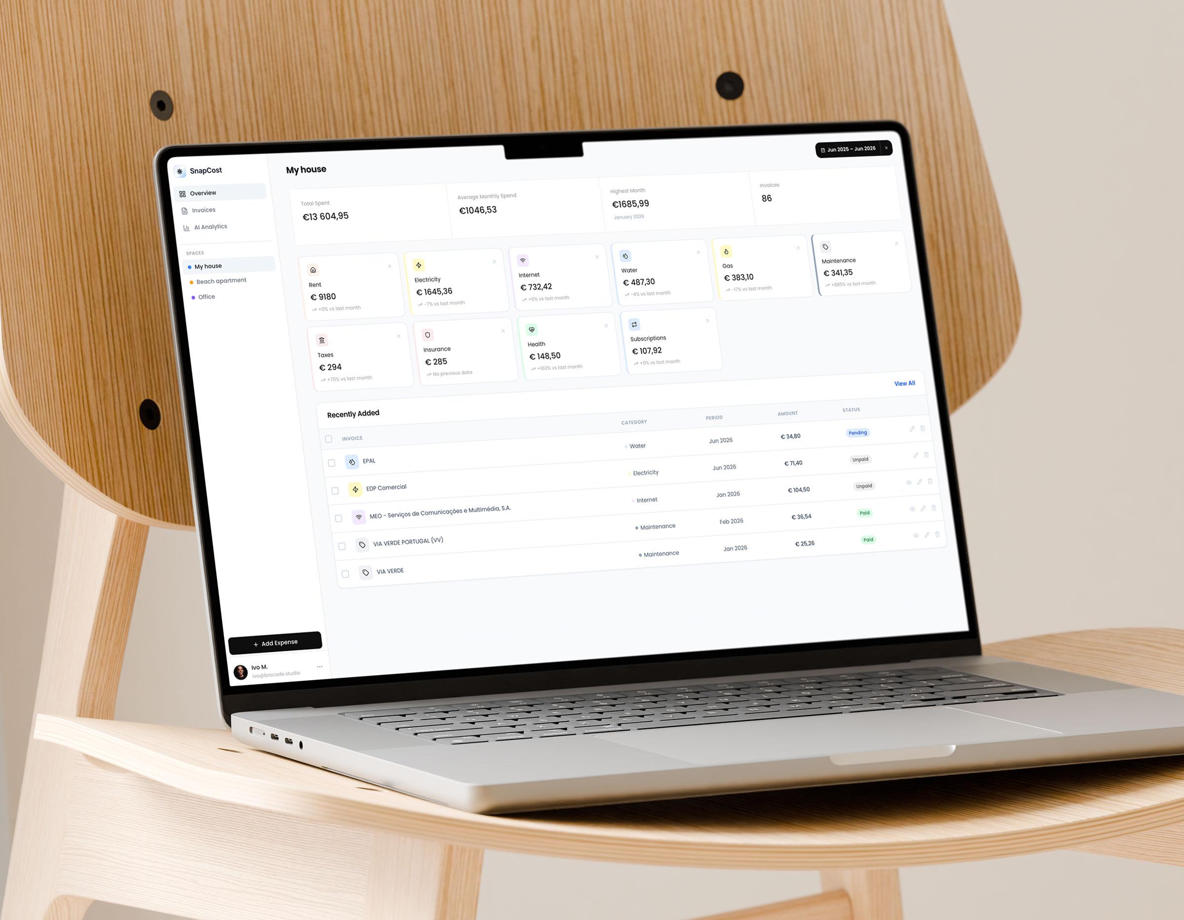 SnapCost — expense dashboard and insights
