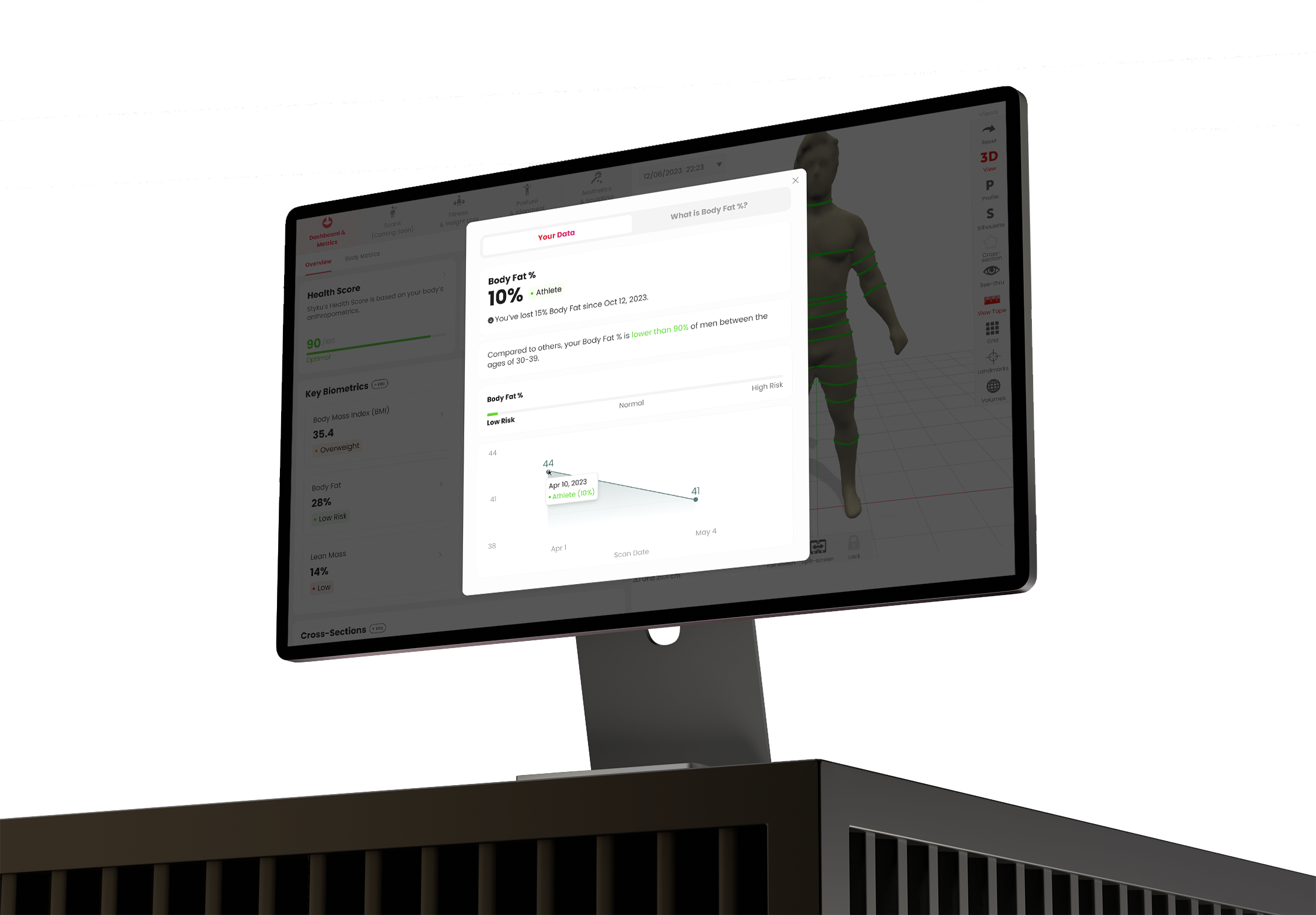 Styku desktop software — dashboard and 3D body scan view
